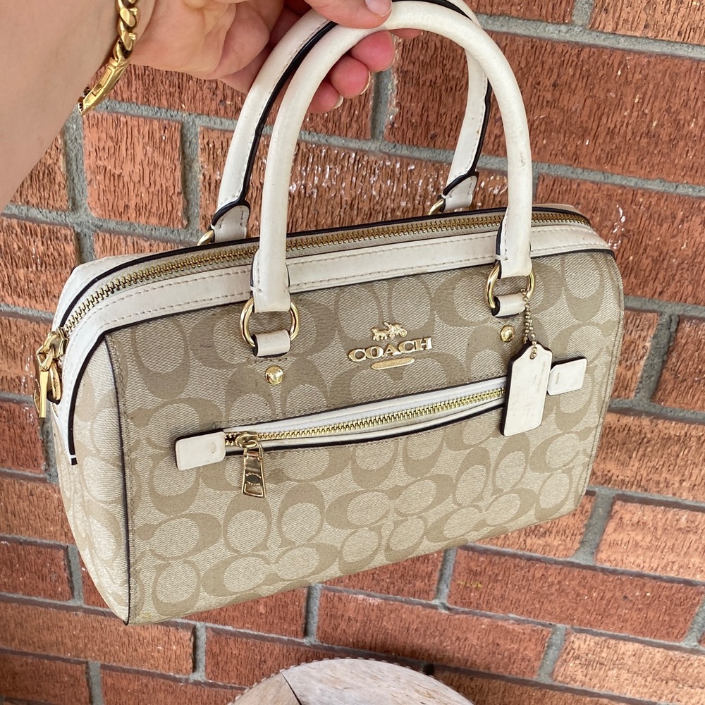 Coach Rowan Satchel Signature Canvas Gold Lt Khaki Chalk F83607